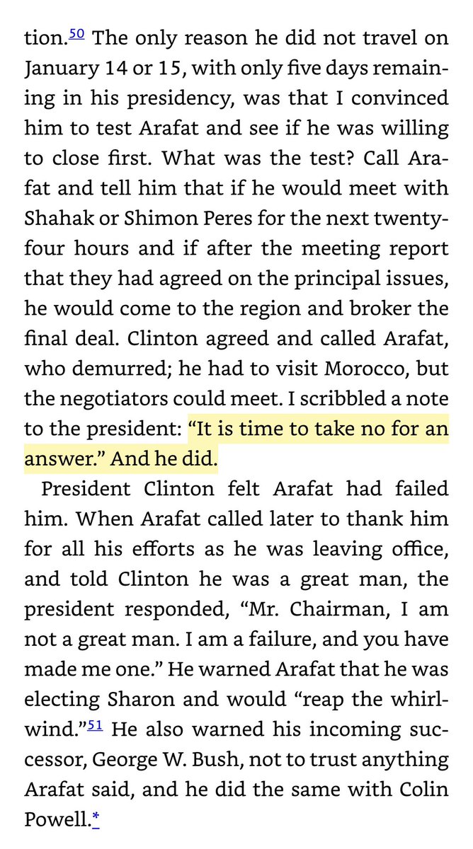 Clinton did everything he could to try and get the Palestinians a state as he was leaving office. Arafat would not budge. Clinton told him he would “reap the whirlwind” with Israeli public opinion. The Israelis have been patient long enough, they know better now.