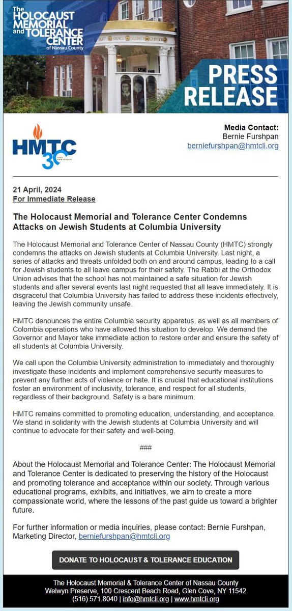 HMTC Condemns Attacks on Jewish Students at Columbia University. OUR STATEMENT HERE.