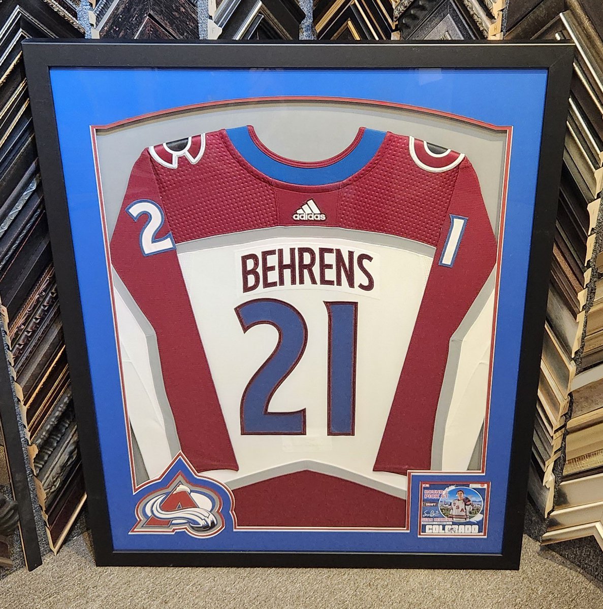 Good luck Colorado Avalanche!  Congratulations DU Hockey National Champion Sean Behrens signing with the Colorado Avalanche!  We were honored to frame his jersey for his family!
#ColoradoAvalanche #Avalanche #DUHockey #NationalChampions #Denver #Colorado #framing #customframing