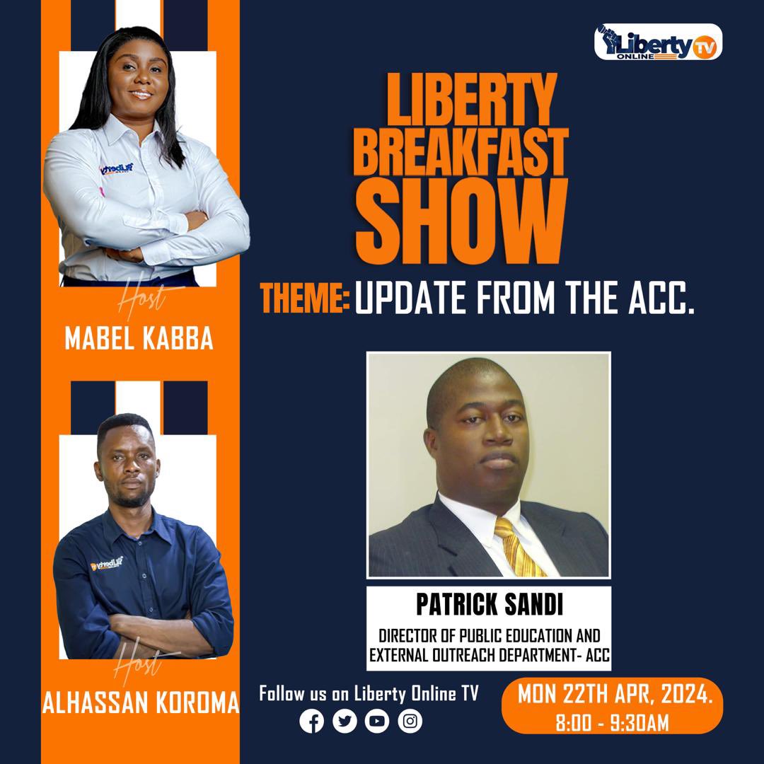 In tomorrow’s edition of the Liberty Breakfast Show, the Director of Public Education and External Outreach Department,ACC, Patrick Sandy will update the public on the latest developments in the fight against corruption. #SierraLeone #SaloneX #Libertyonlinetv