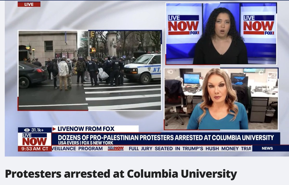 Great talking with #JeaneFranseen @FranseenTV today on @livenowfox about free speech, student safety & the #NYPD Here's story link: Pro-Palestinian protesters were arrested Thursday at Columbia University. Fox 5's Lisa Evers breaks down what transpired & what's ahead as