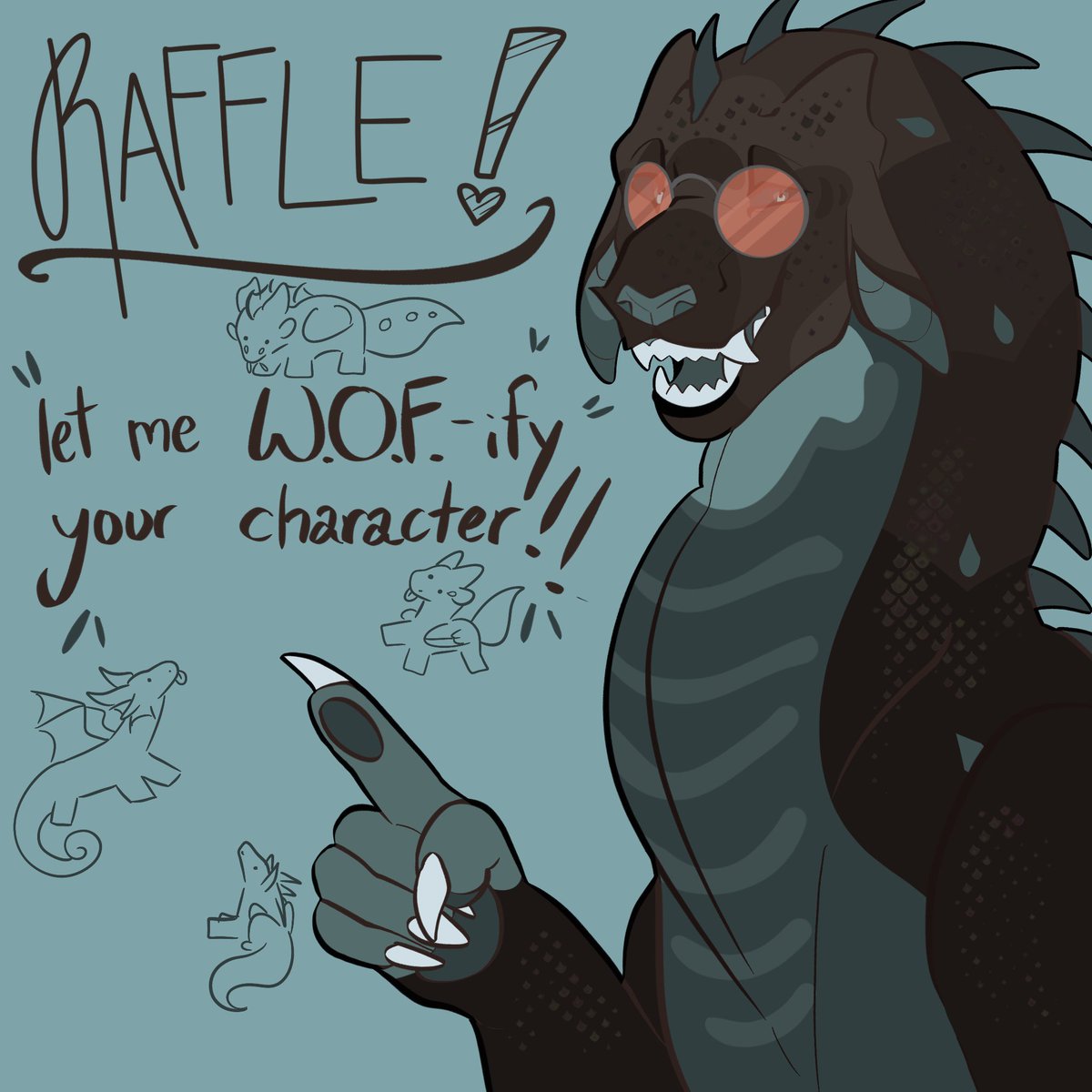 mochiona's tweet image. raffle time! 🎉

3 random people will get their OC dragonified/wings of fire-ified! As a treat :]]

RULES:
- follow this account (new follows welcome!)
-Comment a ref sheet (SFW ONLY)
-Include what wof tribe(s) you’d like! 

raffle ends on the 30th :] mwah mwah
#WingsOfFire
