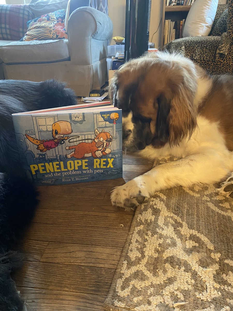 KristenFrame1's tweet photo. @RyanT_Higgins ‘ Penelope Rex and the Problem With Pets is today’s 📚to #readtoyourdog! From the author of #FurryTale We Don’t Eat Our Classmates, which we love! Penelope Rex gets a saber-toothed tiger for her first pet, but finds 'Mittens' a lot to handle. We understand https://t.co/iOGV4xEk2l