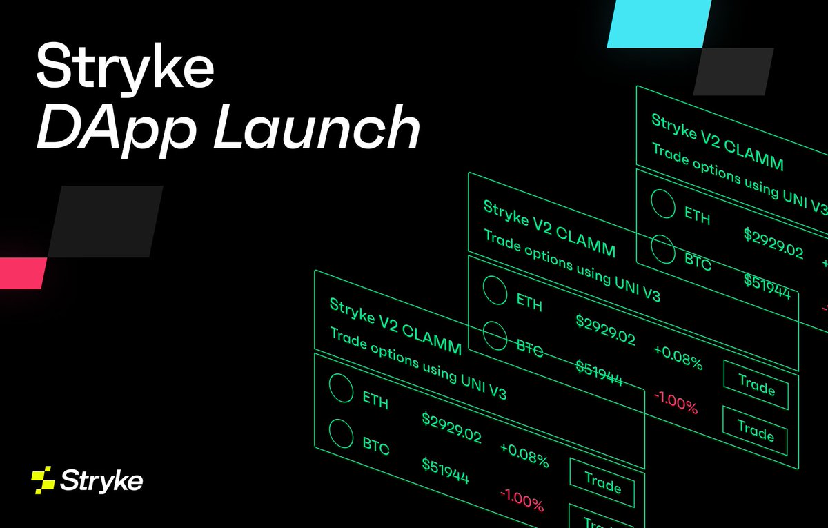 stryke_xyz's tweet photo. ⚡ We're thrilled to announce the launch of our new Stryke DApp 

A streamlined and intuitive interface, designed to optimize your onchain options trading experience

Try it now: https://t.co/JvuxtFfei9 https://t.co/xAEphDiXLf