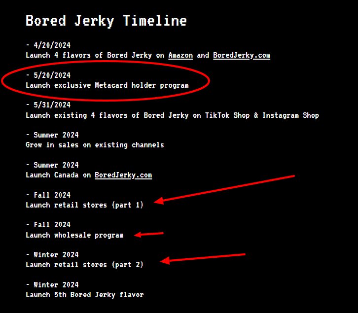 Where are all my fellow <a href="/BoredApeYC/">Bored Ape Yacht Club 🍌</a> 🦍🍌

This is the NEXT biggest move to mass adoption and example of what you can do with your IP. 

Retail in the fall plus a reward program for <a href="/metacard/">Metacard</a> holders from <a href="/BoredJerky/">Bored Jerky</a> sales. 

I hear every day on Spaces and on the timeline. “Can’t