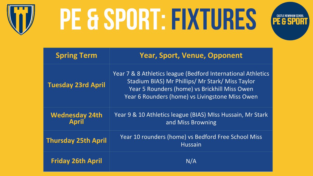 Upcoming fixtures for this week! Clubs starting this week too so please take a look at our previous post!