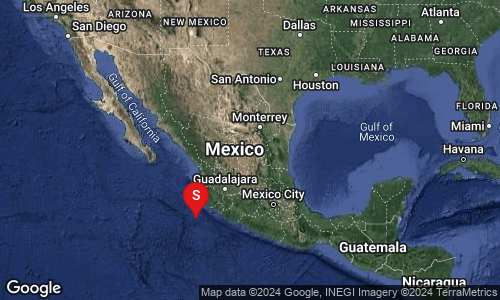 SISMO Magnitud 5.5 Loc 175 km al SUROESTE de CIHUATLAN, JAL 21/04/24 13:05:13 Lat 18.27 Lon -105.88 Pf 15 km