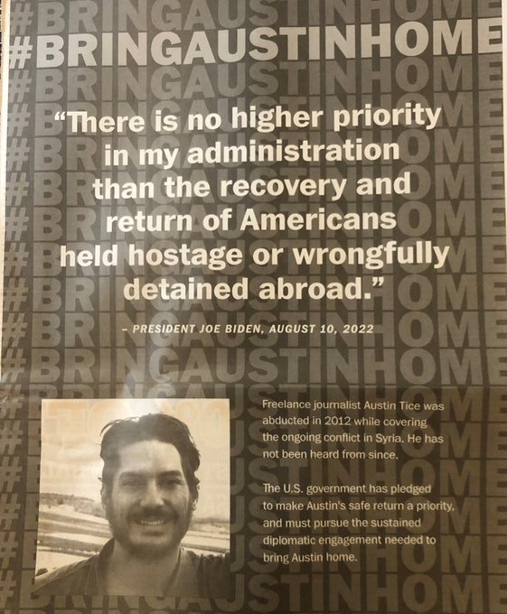 An important reminder in the Washington Post about the need to remember journalist Austin Tice, detained in Syria in August 2012, and believed to be alive. Thank you @POTUS @StateDept @USEmbassySyria #BringAustinHome #FreeAustinTice #Syria via @wppressfreedom