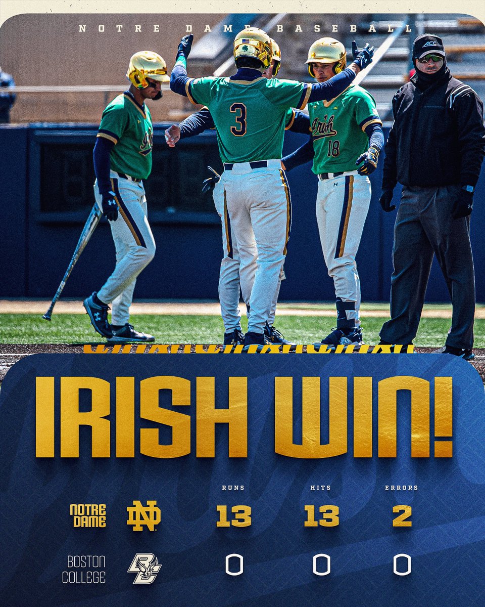 NDBaseball's tweet photo. 𝐈𝐑𝐈𝐒𝐇 𝐒𝐖𝐄𝐄𝐏

Irish end the series on a no-hitter, taking all 3 games against the Eagles☘️☘️☘️ https://t.co/KhVCpAHBuf