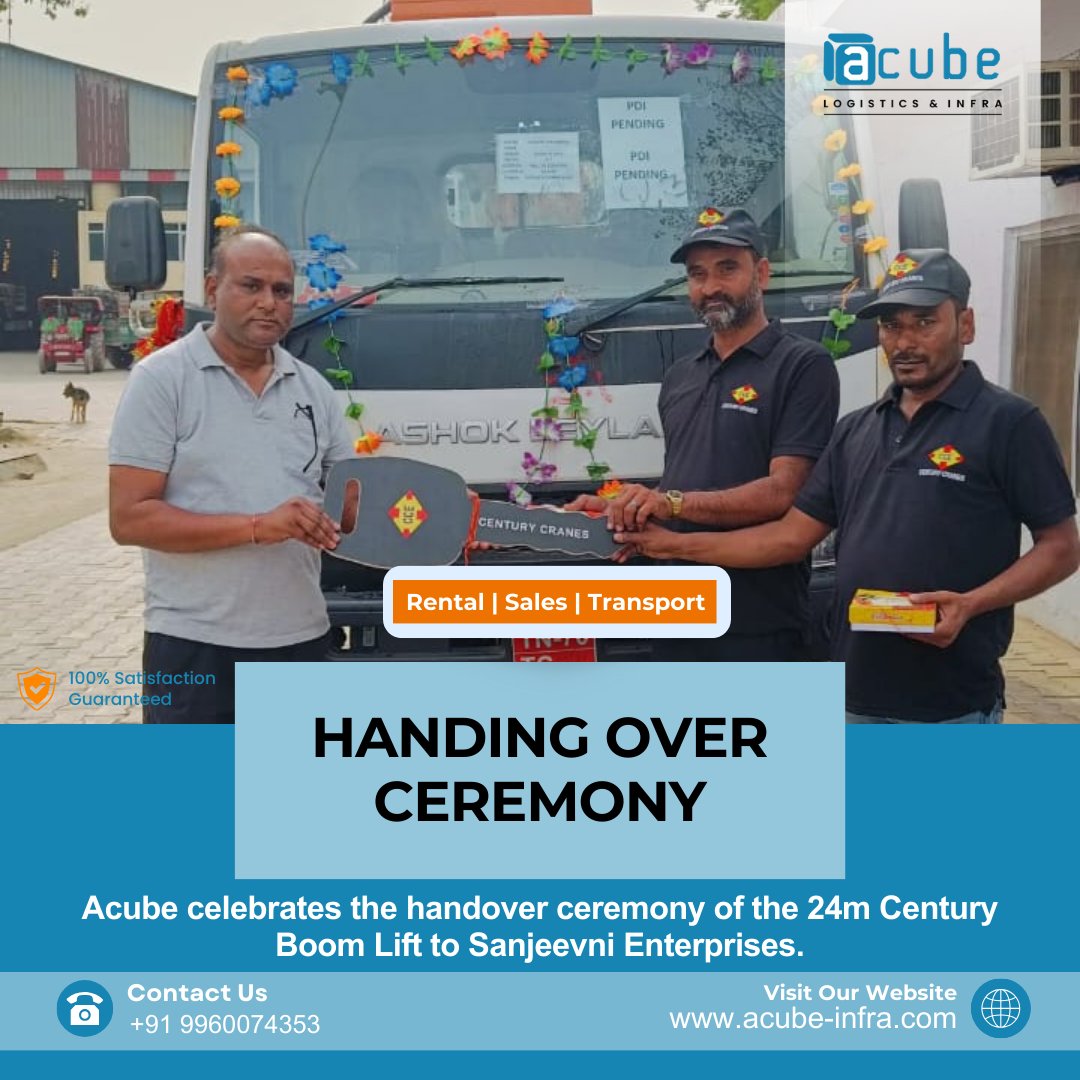 Acube is thrilled to announce the successful handover of a 24-meter Century Boomlift to our esteemed client, Sanjeevni Enterprises, on April 1st, 2024. Another milestone achieved in our commitment to providing top-notch machinery solutions. #Acube #Boomlift #MachinerySolutions