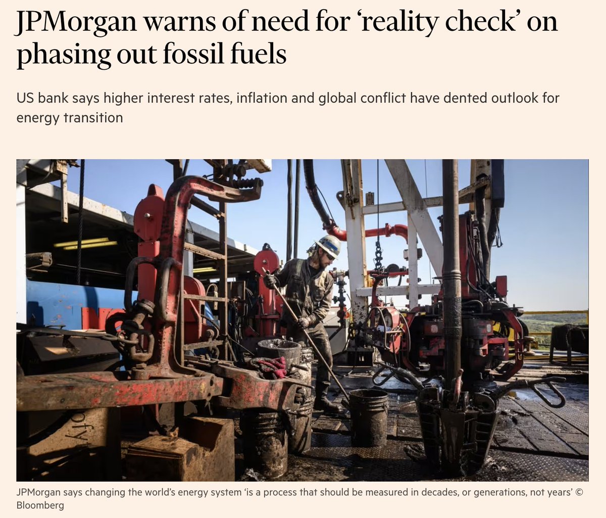 JP Morgan forecasts building more wind, solar & electric vehicle capacity could increase oil production by 2 million barrels per day by 2030. Mining, manufacturing, & transporting materials used to make alt energy technologies is 100% reliant on fossil fuels.