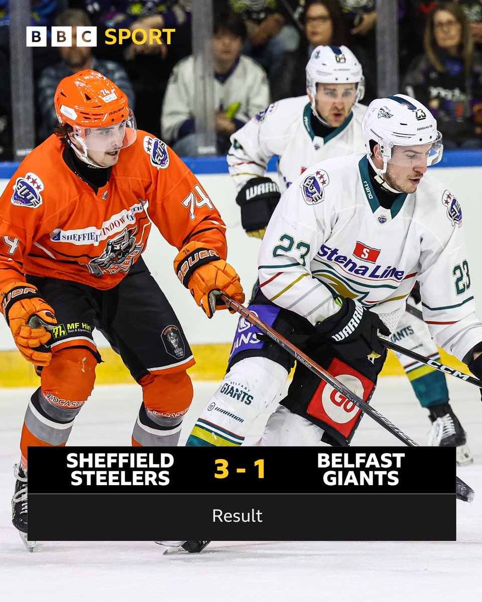 Sheffield Steelers complete the Elite League Grand Slam by defeating the Belfast Giants in the Play-off final at the Motorpoint Arena 🏆

#BBCIceHockey