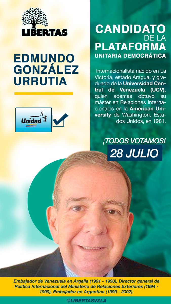 🇻🇪🗳️ | Tras un profundo diálogo interno, nos unimos con compromiso al respaldo de la candidatura de @EdmundoGU. Creemos en su capacidad para representar lo que se escogió el 22-O de la mano de @MariaCorinaYA y lograr el cese de la tiranía. ¡El 28 de julio, vamos con Edmundo!🙌