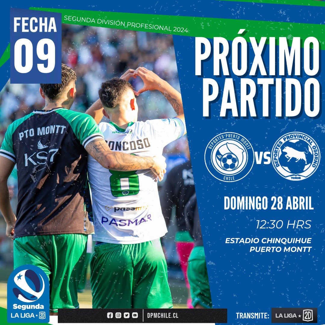 Damas y caballeros, se viene EL CLÁSICO DEL SUR 🏟️ Nuestro próximo encuentro será en casa, cuando nos toque recibir a Osorno 🐬 ¡Queremos que el Chinquihue sea una fiesta! 💪 #VamosPuerto 🤍💚 Pronto daremos información con respecto a la venta de entradas 👀