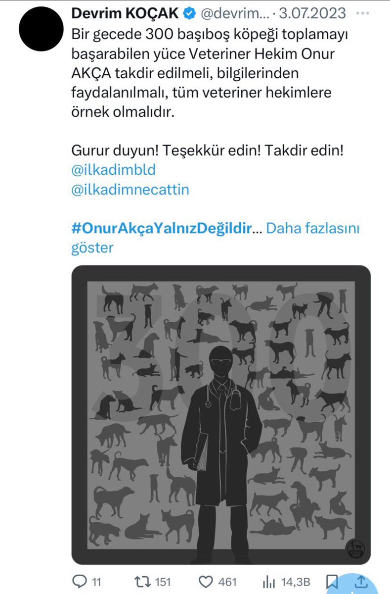 @ihsankurnaz55 Göreve iade edilen Onur Akça adlı veterinerin kim olduğunu biliyor musunuz?
Kanunlara uymayacağını, sokak hayvanlarını toplayacağını ve köpek nefretini her an söyleyip itlafçı trol çetesi ile işbirliği yapan kişi mi? 
@ilkadimbld 
Bu yanlıştan dönün……