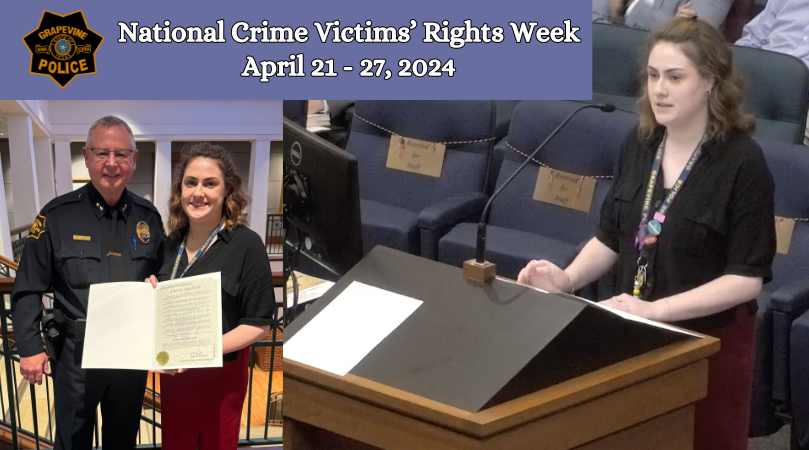 Today marks the start of National Crime Victims' Rights Week. This year's theme asks all of us how we can help crime victims. Thank you to Mayor William D. Tate for issuing a proclamation, and thank you to our Victim Services Advocate Makayla Moore for supporting our community.