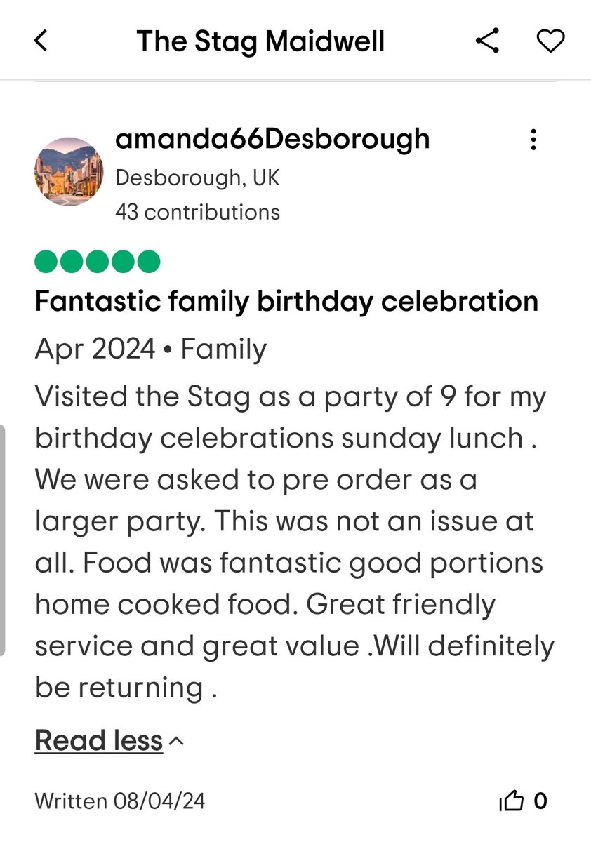 We love a #5bubblereview 🥰 here are a couple from recent visits.

Come & see us soon & experience The Stag hospitality for yourself.

📲01604 686700 to book