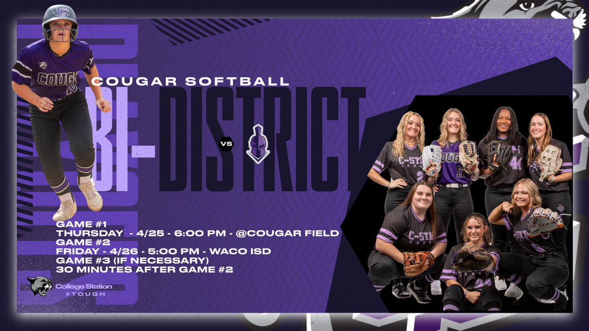 Bi-District matchup vs <a href="/WacoUSoftball/">Waco University Softball</a> is set!  Game #1 at 🏠! Be there! Be Loud! #Cougs