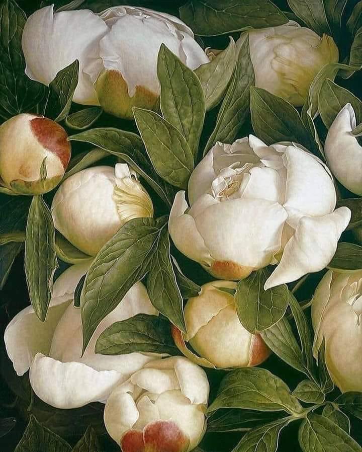 Mia Tarney (British Artist, born 1973) 'Duchess Peony', 2007. Oil on Linen, 137.2 × 152.4 cm. Private Collection.