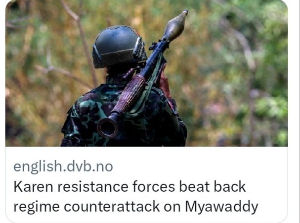 A helicopter appeared to have been hit while flying over Myawaddy Township on Saturday, as fighting between the military and the KNU along with its allied resistance forces escalated along the Thai-Myanmar border April 20. #whatshappeninginmyamar #myawaddy