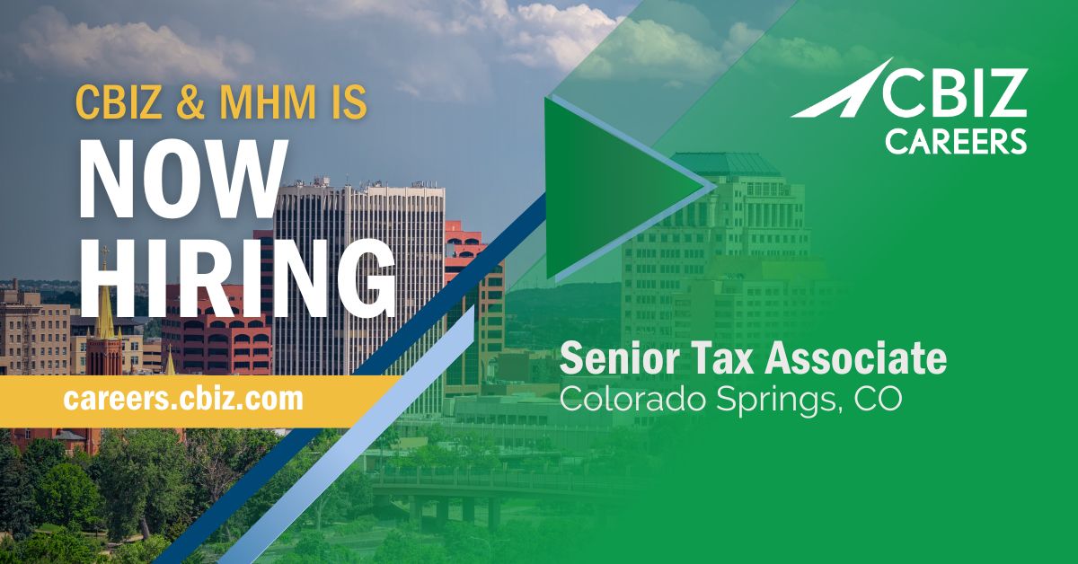 📣 Jump into this incredible opportunity with us in Colorado Springs! We need a Senior Tax Associate to join us and let their expertise and knowledge shine. 🌟Apply online today! 🗓️ #TeamCBIZ
okt.to/hBFYe9

#CBIZCareers #ColoradoJobs #Hiring