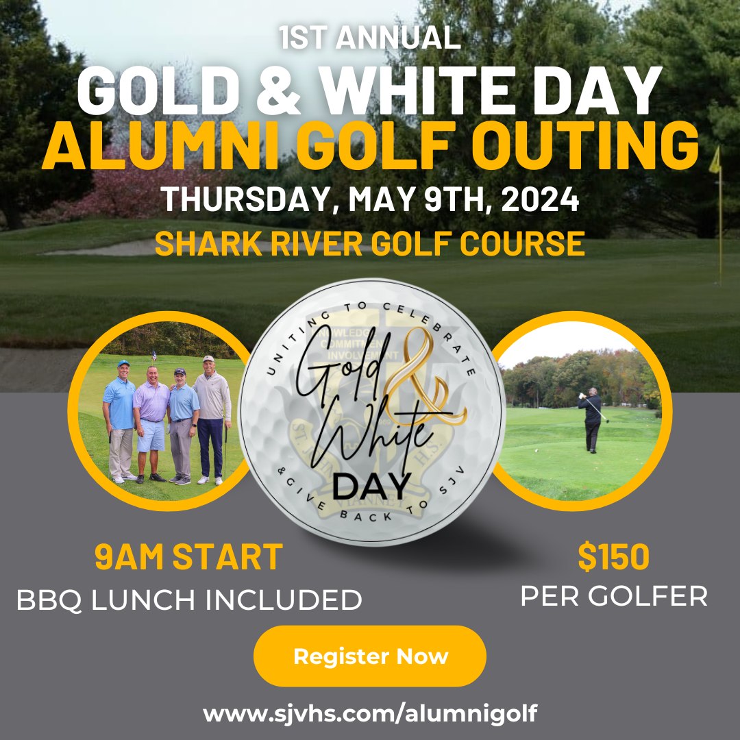Join us on Thursday, May 9, at Shark River Golf Course for the Gold & White Alumni Golf Outing! This outing is meant to bring together alums from all classes, years, and decades for an enjoyable day to celebrate Knowledge, Commitment, and Involvement. Link in bio to sign up!