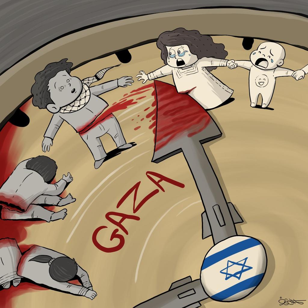#Caricature
 Children of #Gaza are being killed around the clock in front of the world. How long will this shameful silence continue ?
#HaneyGarcia #呪術本誌 #GazaWar #Palestine #Israel #Ukraine #Russia