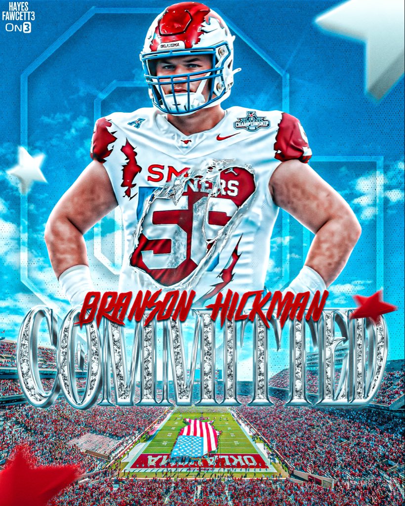 BREAKING: Former SMU OL Branson Hickman has Committed to Oklahoma, he tells @on3sports The 6’3 300 OL was the Top Available IOL in the Portal (per On3) Has 33 career starts and was an All-AAC selection in 2023 “Let’s work. Boomer!” on3.com/db/branson-hic…