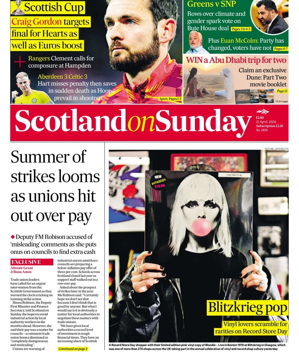 A pic I took for Record Store Day 2024 on the front of today's @scotonsunday. Thanks to @Blitzkriegshop1 #staffphotographer