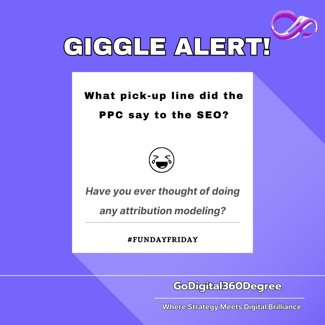 Time for some belly laughs with our Funday Friday Giggle Alert! 🤪

Let's define the spectrum of Digital Marketing with GoDigital360Degree ♾️

#godigital360degree #jokeoftheday #gigglealert #punchline #fundayfriday #ppc #seo #attributionmodeling #digitalbranding