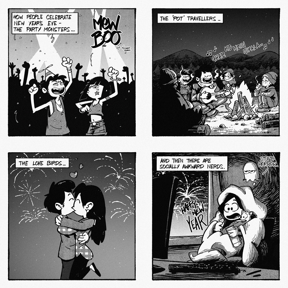 'Some New Year... Pffff'
-------------------------------
Check it out on tapas.io/series/mew-n-b…
.
.
.
#comicbook #comicstrip #comicsart #indiecomics #indiancomics #Sliceoflife #newyearseve #antisocial #sociallyawkward
