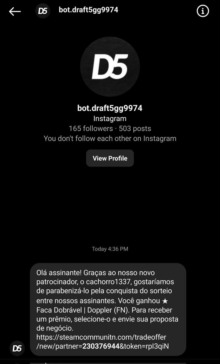 rvpolar's tweet photo. @Cachorro1337 estão usando seu nome para fazer scam! https://t.co/y8CVs4lQS3