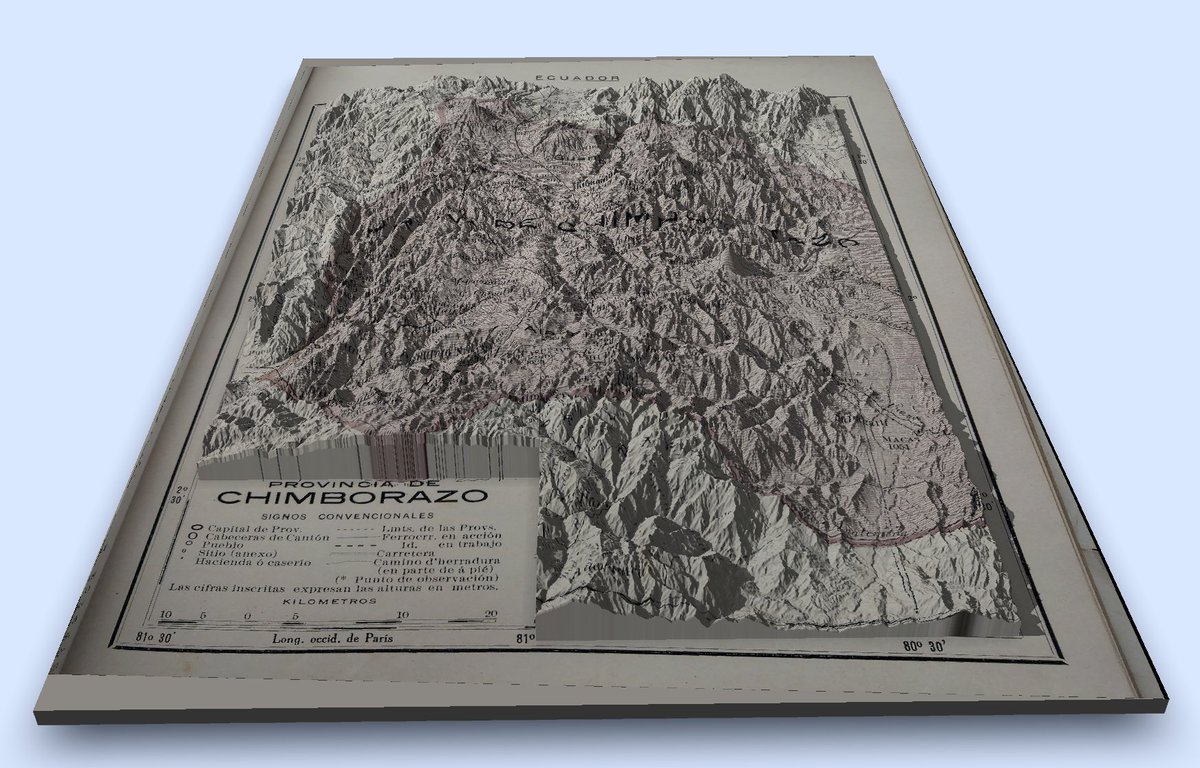 Ecuador 1909:

The Chimborazo province as seen by a cartographer over a century ago, and a revival of the map with shaded relief. Notice the open border to the East, where the Amazon Region, for Ecuadorians, was an unknown and extraneous land.
#rayshader #rstats