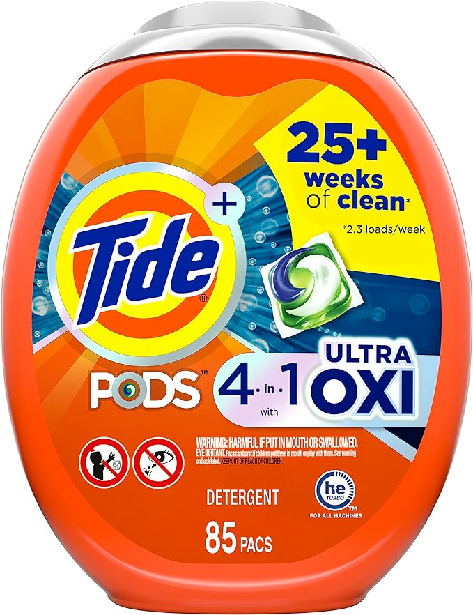 Tide PODS Liquid Laundry Detergent Soap Pacs, 4-n-1 Ultra Oxi, HE Compatible 85 Count as low as $23.15 + $22.50 Amazon Credit amzn.to/49KZJYH #Amazon #Deals #Ad