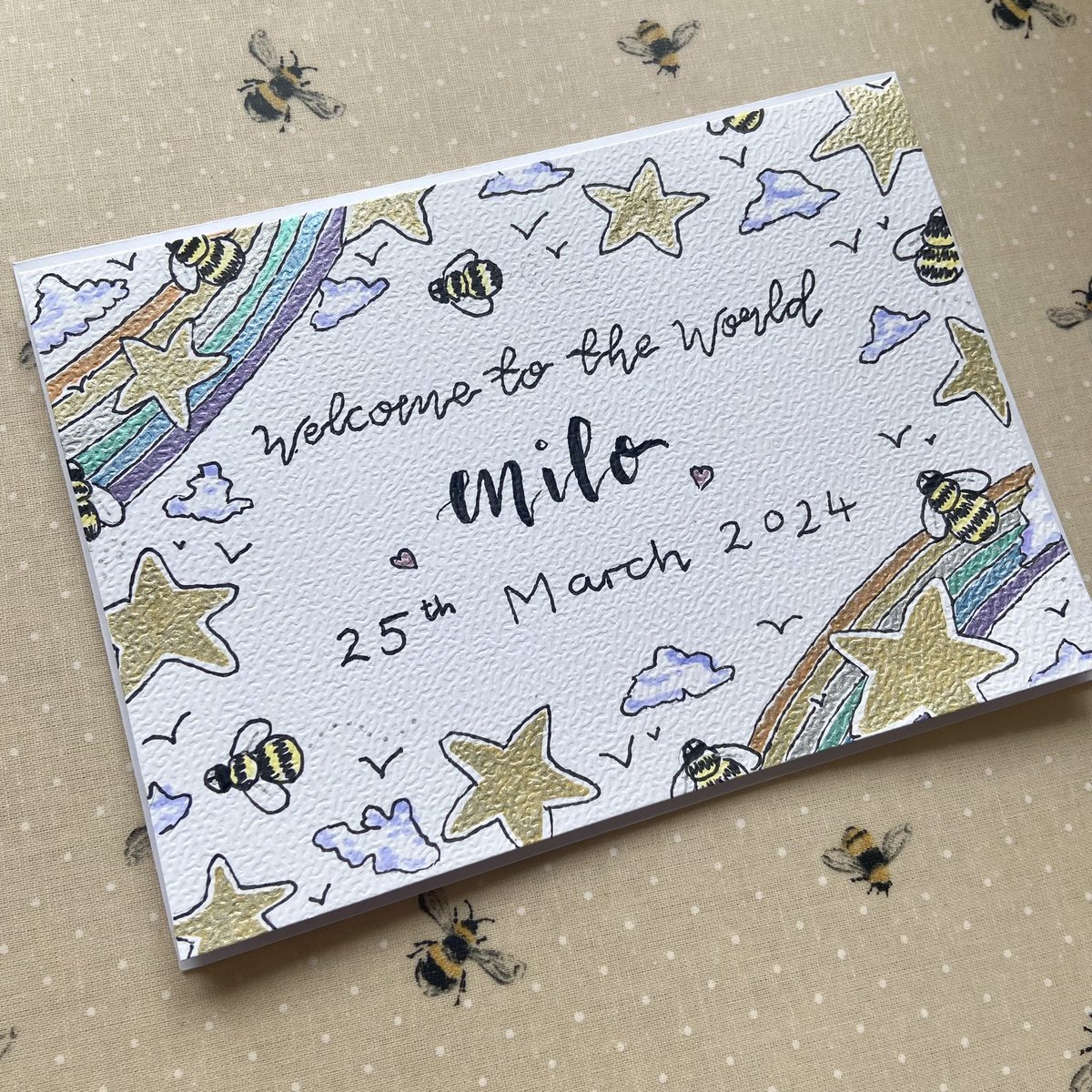 Personalised cards are so lovely to scribble 💜 Listed MTO on Etsy if you’d like one 🐝 etsy.me/2TCi9qM #handmadehour #craftbizparty #shopindie