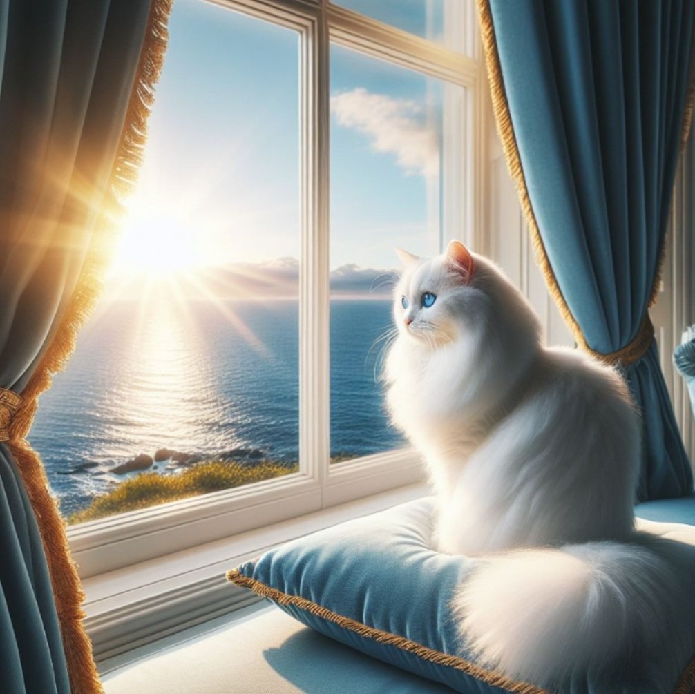 ubiquitouz12's tweet photo. cat on a blue silk pillow 
AI by _()_ https://t.co/tLD1M28jKK