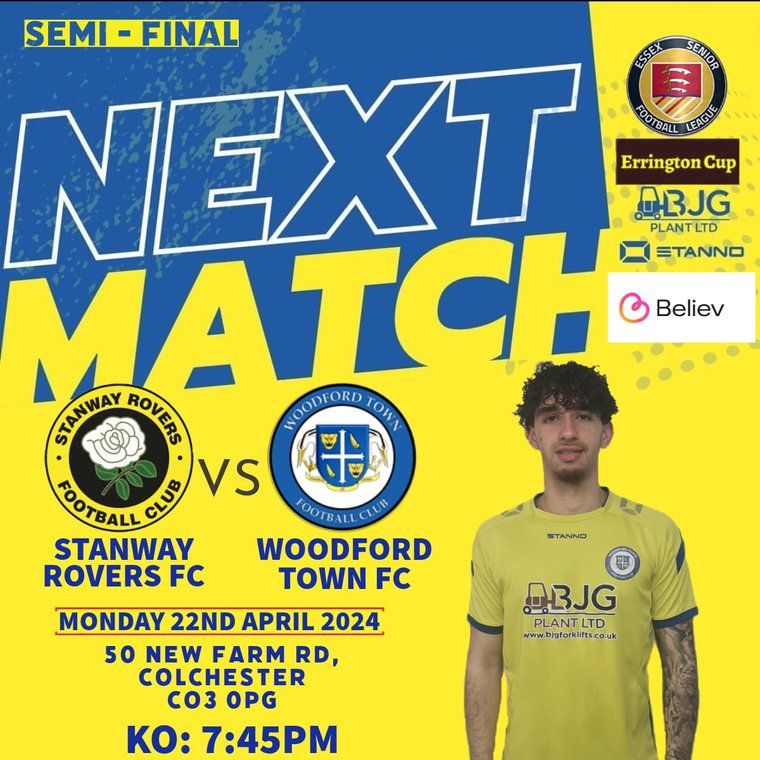 Next Up: Errington Cup Semi Final Part 1 vs Stanway Rovers. The first of two big games with Romford to follow in the ESL this Wed at Ashtons woodfordtownfc.com/news/next-up-e…