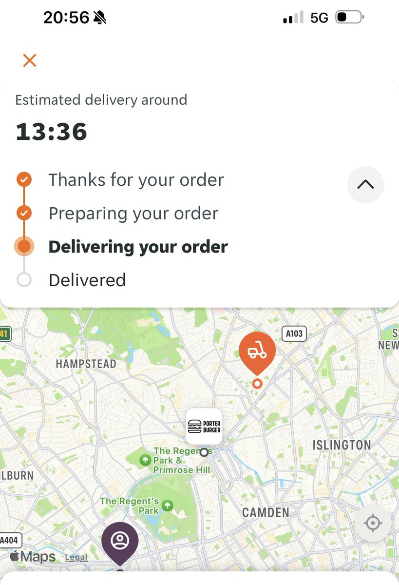 XJVape's tweet photo. @JustEatUK driver has collected order over 20 mins ago. They are driving further away from the restaurant and the time is going up and up. Can you help here please https://t.co/JFoiA7KJs2