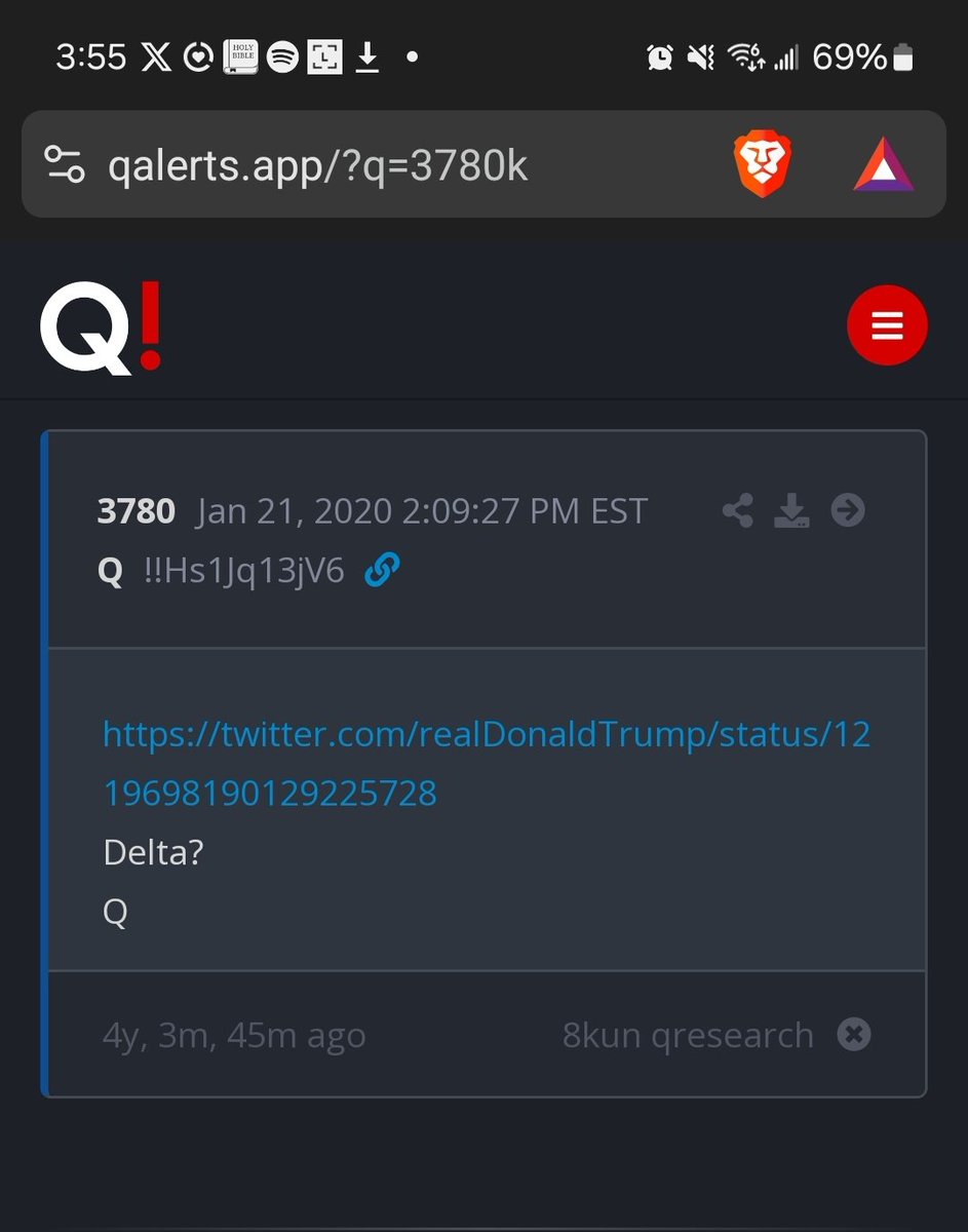 @DanScavino 2:23 = Sum 2:43 = 945
Q945
Mar 15, 2018 7:29:14 PM EDT
BOOOOOM!
Q
945x4=3780
Q3780
Jan 21, 2020 2:09:27 PM EST
x.com/realdonaldtrum… 
Delta?
Q