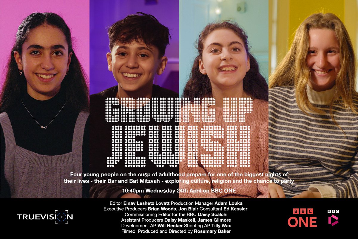Really proud of what Rosemary Baker and the team have pulled off for our next film. Growing Up Jewish, this Wednesday on BBC ONE. R Times says 'the four young people in this accessible, sensitive and joyous guide to bar mitzvahs and bat mitzvahs offer real hope for the future”