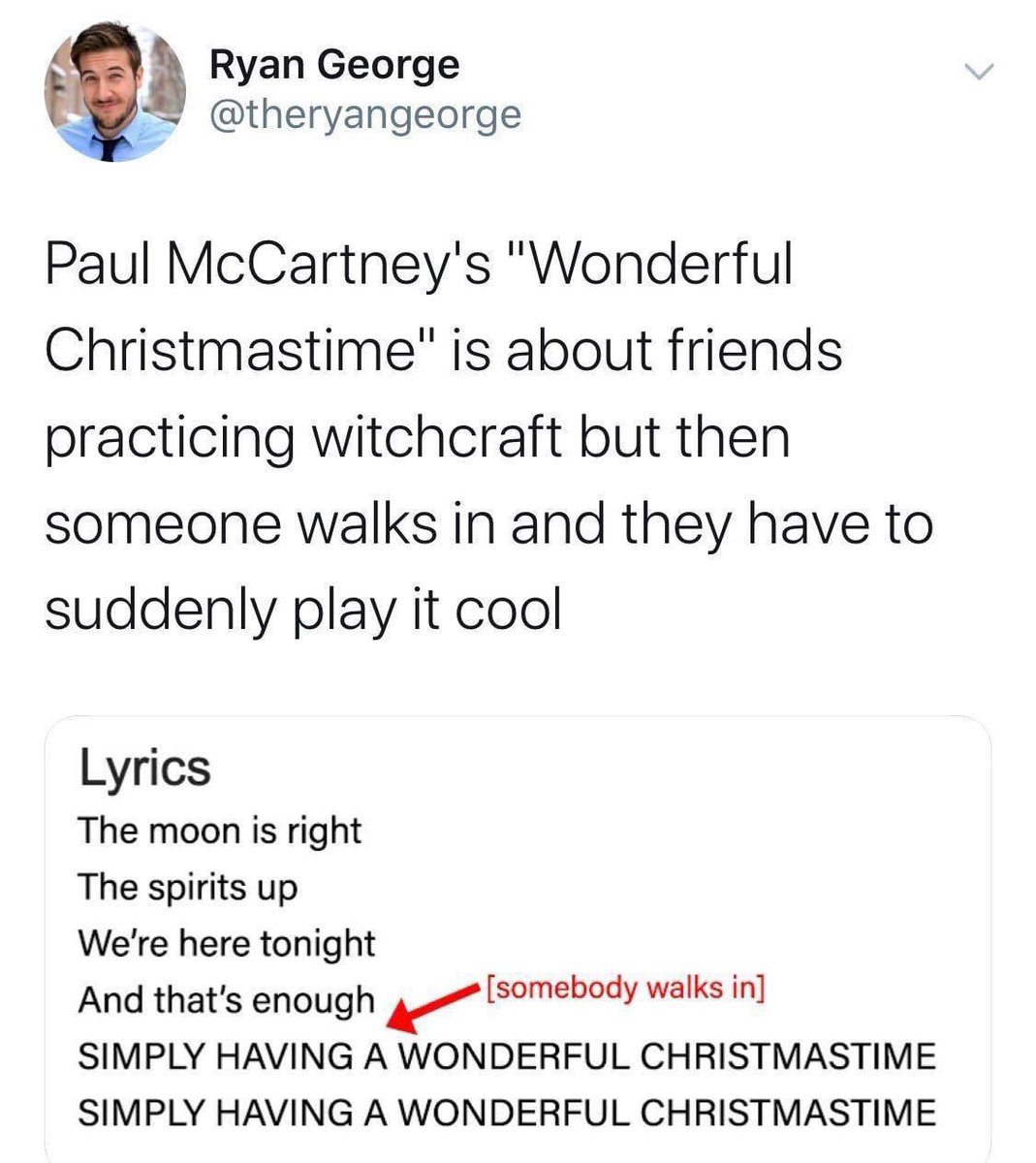 If the rumors of #HocusPocus3 being a #Christmas movie are true, you know the song the Sanderson Sisters have to sing is a cover of “Wonderful Christmastime”, right?

Simply to make this meme come to life: