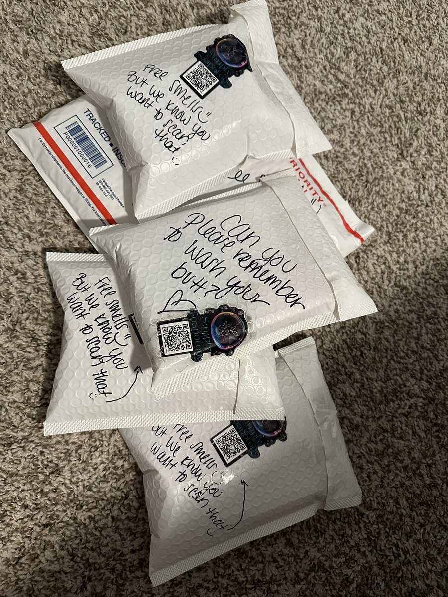 SimplySoapology's tweet photo. Having fun packing up orders today.
Think I’ll get in trouble with the post office? 🤣
#FreeSmells #SimplySoapology #WashYourButt #BabyShark https://t.co/baKxtzpRik