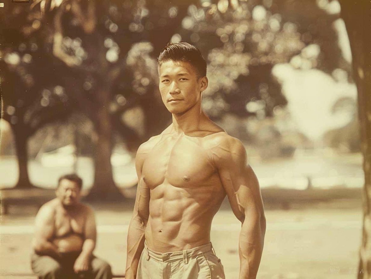 Shimizu interesting story. The man in this photo was taken in 1946. This guy is Ken Shimizu. He is 35 years old. He has 2 children. Shimizu never runs. Sleeps late. Eat whatever he wants. Even drink beer instead of water. Eat dinner with many kinds of food every night... What