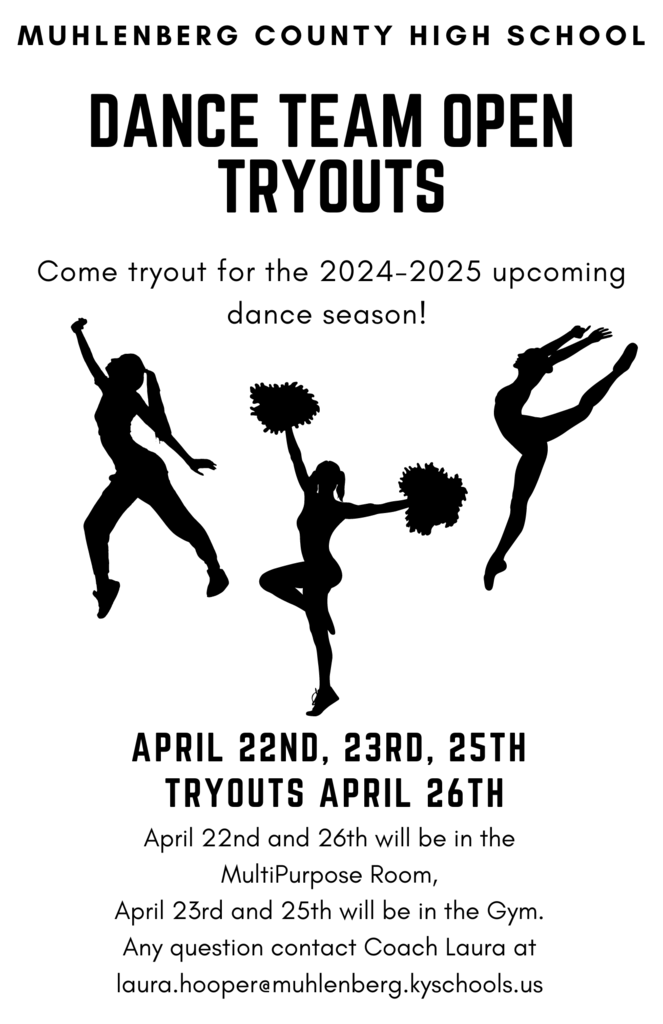 MCHS Dance try-outs!!!  Times are after school until 6 PM.
Must have a valid physical to try-out.