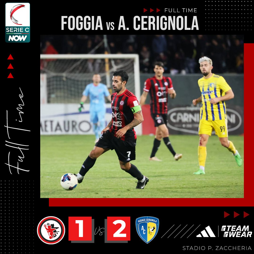 𝗙𝗨𝗟𝗟 𝗧𝗜𝗠𝗘🔴⚫
Fischio finale allo #Zaccheria
#Foggia 1️⃣ #Cerignola 2️⃣

#ForzaFoggia #NonTiLascioMai