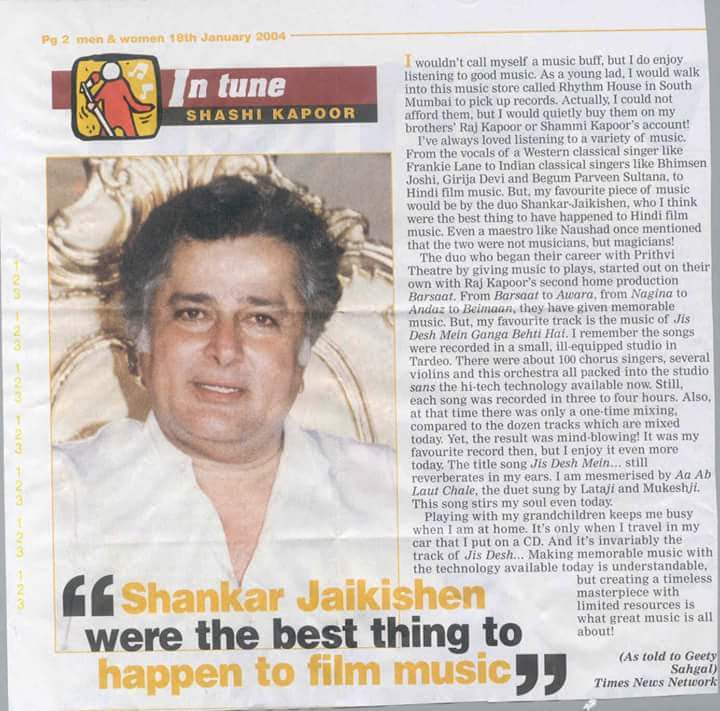 '#ShankarJaikishan were the best thing to happen to Film Industry'
By #shashikapoor