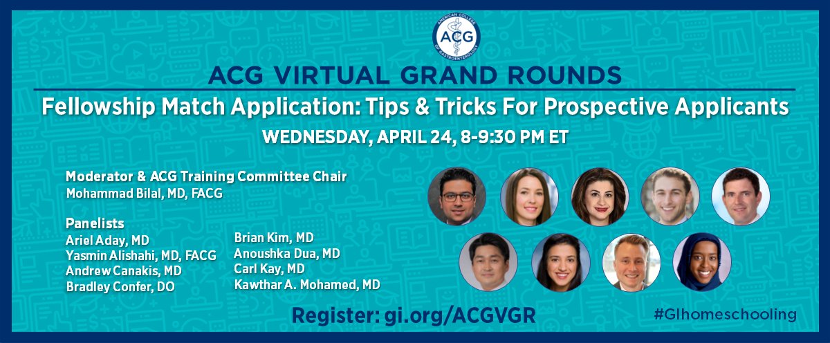 ACG (@amcollegegastro) on Twitter photo Preparing for the GI MATCH? Don't miss this week's webinar—
GI & Hepatology Fellowship Match Application: Tips & Tricks For Prospective Fellowship Applicants
Wednesday, April 24, 8-9:30pm ET
➡️register.gotowebinar.com/register/42579…
#IMresidents #GIfellowship <a href="/BilalMohammadMD/">Mohammad Bilal, MD</a> <a href="/Inside_TheMatch/">Inside The Match</a> Preparing for the GI MATCH? Don't miss this week's webinar—
GI & Hepatology Fellowship Match Application: Tips & Tricks For Prospective Fellowship Applicants
Wednesday, April 24, 8-9:30pm ET
➡️register.gotowebinar.com/register/42579…
#IMresidents #GIfellowship <a href="/BilalMohammadMD/">Mohammad Bilal, MD</a> <a href="/Inside_TheMatch/">Inside The Match</a>