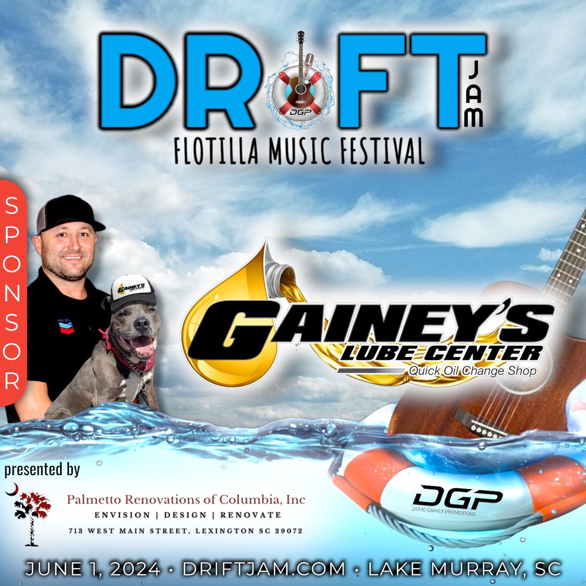 DriftJamFest's tweet photo. #sponsored ➡️ Gainey's Lube Center 
.
.
#driftjam #driftjam2024 #FloatingFestival #MusicOnWater #FinalYear #SafeSailing #MusicCharity #LastChance #FOMO #BoatLife #LastCallOnTheLake https://t.co/uBBMys7lSO