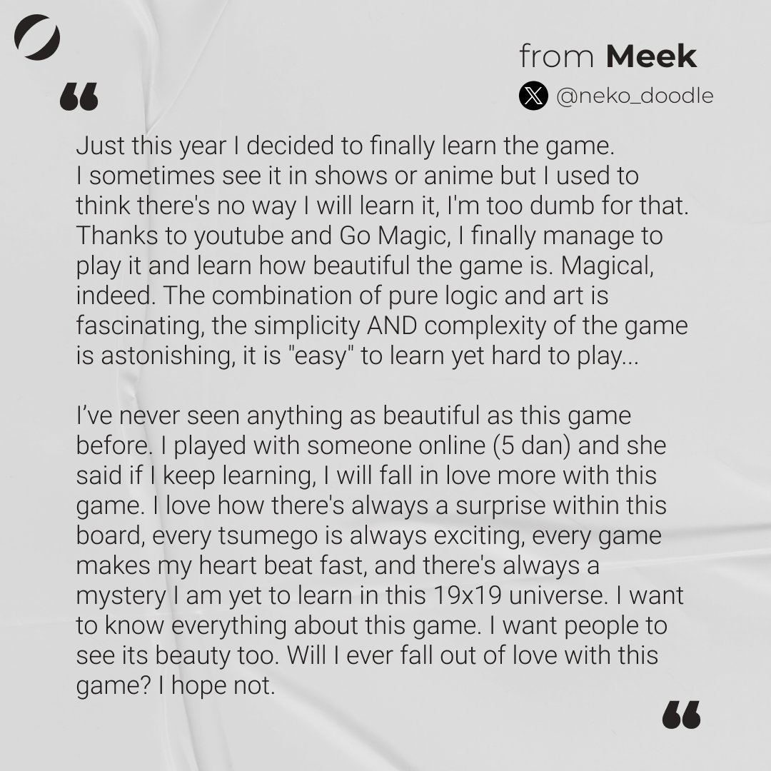 gomagic_org's tweet photo. This lovely post and illustrarion is by Meek @neko_doodle , a contributor to our recent post contest.
#GoGame #Baduk #Weiqi #BoardGame #AncientGame #ChineseGame #JapaneseGame #Gomagic_creative #creativity https://t.co/orrSqrS1T1