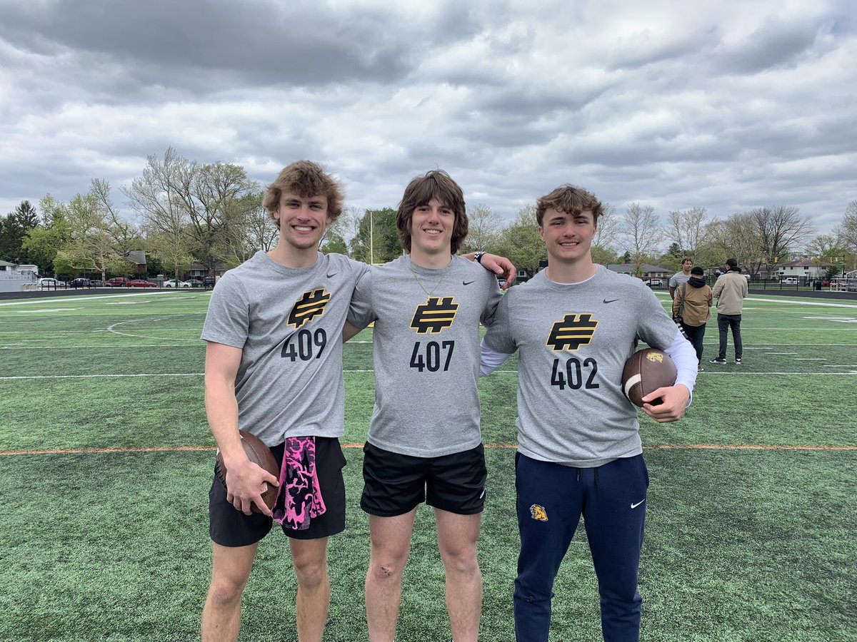 Trio of NLL QBs at Elite 11 Regionals at Upper Arlington High School. From left: Grant Kinnee (Anthony Wayne), Mason Heintschel (Clay) and Brady Ford (Whitmer). Story to come for @toledosports